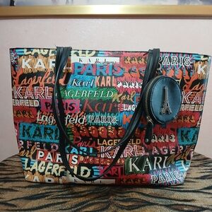 Karl Lagerfeld Multicolor Graffiti Tote Bag With Coin Purse NWOT
